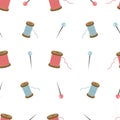 A seamless pattern with cute sewing tools
