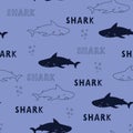 Seamless pattern of cute sharks isolated, animal marine print, scandinavian style