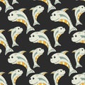 Seamless pattern with cute sharks. Sea life. Vector illustration