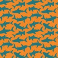 Seamless pattern with cute sharks silhouette. Vector illustration.