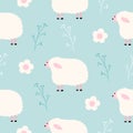 Seamless pattern with cute sheep and a flower for your fabric Royalty Free Stock Photo