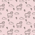 Seamless pattern. Cute Sheep , flowers and clouds. Fashionable hand-drawn design for fabric, covers and other Royalty Free Stock Photo