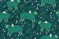 Seamless pattern with cute sheep and girls in the meadow. Vector graphics Royalty Free Stock Photo