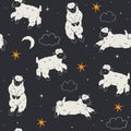 Seamless pattern with cute sheep, moon and stars. Vector graphics Royalty Free Stock Photo