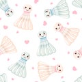 Seamless pattern with cute Shuttlecocks in kawaii style falling in love isolated on white background Royalty Free Stock Photo