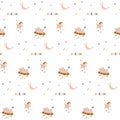 Seamless pattern with a cute sleeping bear