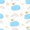 Seamless pattern with cute sleeping hippos. Royalty Free Stock Photo