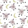 Seamless pattern with cute sleeping sheep Royalty Free Stock Photo