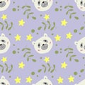 Seamless pattern of a cute sleepy panda. Cartoon style.