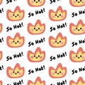 Seamless pattern of cute smile face fire with so hot text on white background.Burn Royalty Free Stock Photo