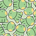 Seamless pattern of cute smile face frog sit sticker background