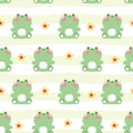 Seamless pattern of cute smile frog sit with flower on white background.Pastel.Reptile animal Royalty Free Stock Photo