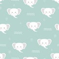 Seamless pattern with cute smiling elephant isolated on blue background. Cartoon zoo. Vector illustration. Posters for Royalty Free Stock Photo