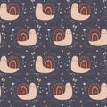 Seamless pattern with a cute snail. Vector illustration