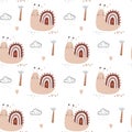 Seamless pattern with a cute snail. Vector illustration Royalty Free Stock Photo