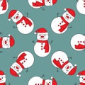 Seamless pattern with cute snowmen