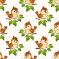 Seamless pattern, cute sparrows on tree branches. Children\'s print, textile vector