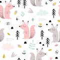 Seamless pattern with cute squirrel