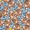 Seamless pattern of cute sticker teddy bear wear cap background.Wild animal