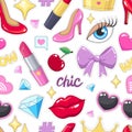 Seamless pattern with cute stickers illustrations