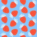 Seamless pattern with cute strawberries on blue - cartoon background for happy summer design 2