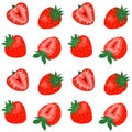 Seamless pattern with cute strawberries on white background.