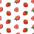 Seamless pattern with cute strawberries on white background.