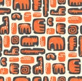 Seamless pattern of cute stylized jungle animals.