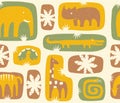 Seamless pattern of cute stylized jungle animals.