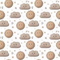Seamless pattern with cute sun and clouds for children Royalty Free Stock Photo