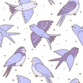 Seamless pattern with cute swallows on white