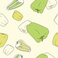 Seamless pattern in cute sweet peppers - fresh vegetables. Hand drawn style. Vector illustration