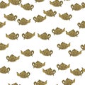 Seamless pattern with cute teapots. Background of doodle kettle decorative ceramic