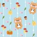 Seamless pattern of cute teddy bear background.Wild animal character cartoon design.Pumpkin Royalty Free Stock Photo