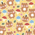 Seamless pattern of cute teddy bear with tiny icon sticker yellow pastel Royalty Free Stock Photo