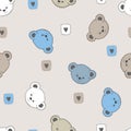 Seamless pattern with cute teddy bear. Vector childish background