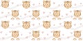 Seamless pattern with cute tiger cub face and small hearts