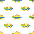 Seamless Pattern with Toy Turtle on Wheels