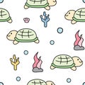 Seamless pattern of cute turtle with coral on white background.Sea and ocean Royalty Free Stock Photo