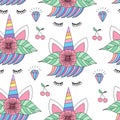 Seamless pattern cute unicorn cartoon hand drawn style.