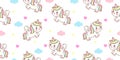 Seamless pattern Cute Unicorn Pegasus vector fly with sweet cloud pony cartoon kawaii animals background Valentines day gift Royalty Free Stock Photo
