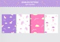 Seamless pattern with cute unicorns, clouds, stars,rainbow and crystals ,template,cards, Vector illustrations