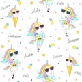 Seamless pattern with cute unicorns.