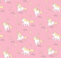 Seamless pattern with cute Unicorns, stars and moon. Vector illustration