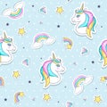 Seamless pattern with cute unicorns.