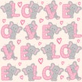 Seamless pattern with cute valentine elephant