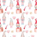 Seamless pattern of cute Valentine gnomes