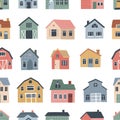 Seamless pattern with cute village houses. Hand drawn vector illustration for nursery textile or wallpaper design Royalty Free Stock Photo
