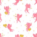 Seamless pattern with cute watercolor Cupids.