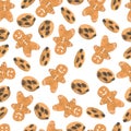 Seamless pattern of cute watercolor gingerbread. Chocolate chip cookies. Christmas gingerbread cookies. Hand drawn watercolor Royalty Free Stock Photo